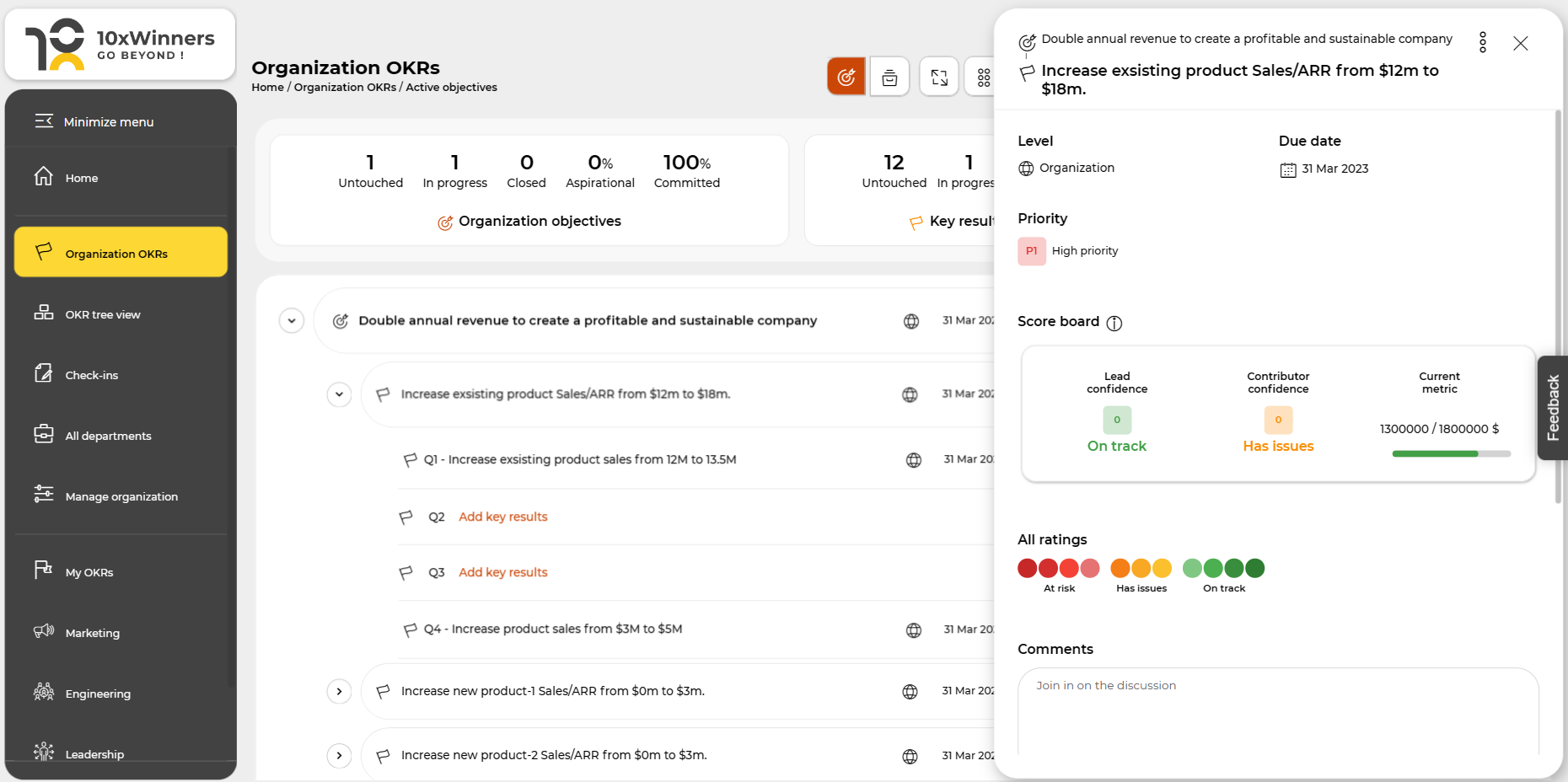 screenshot of 10xWinners OKR